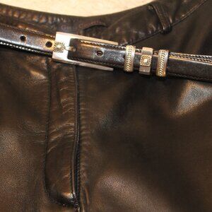 Vintage 90s Brighton Black Leather Belt with Art Deco Buckle –Unisex Size M / 30